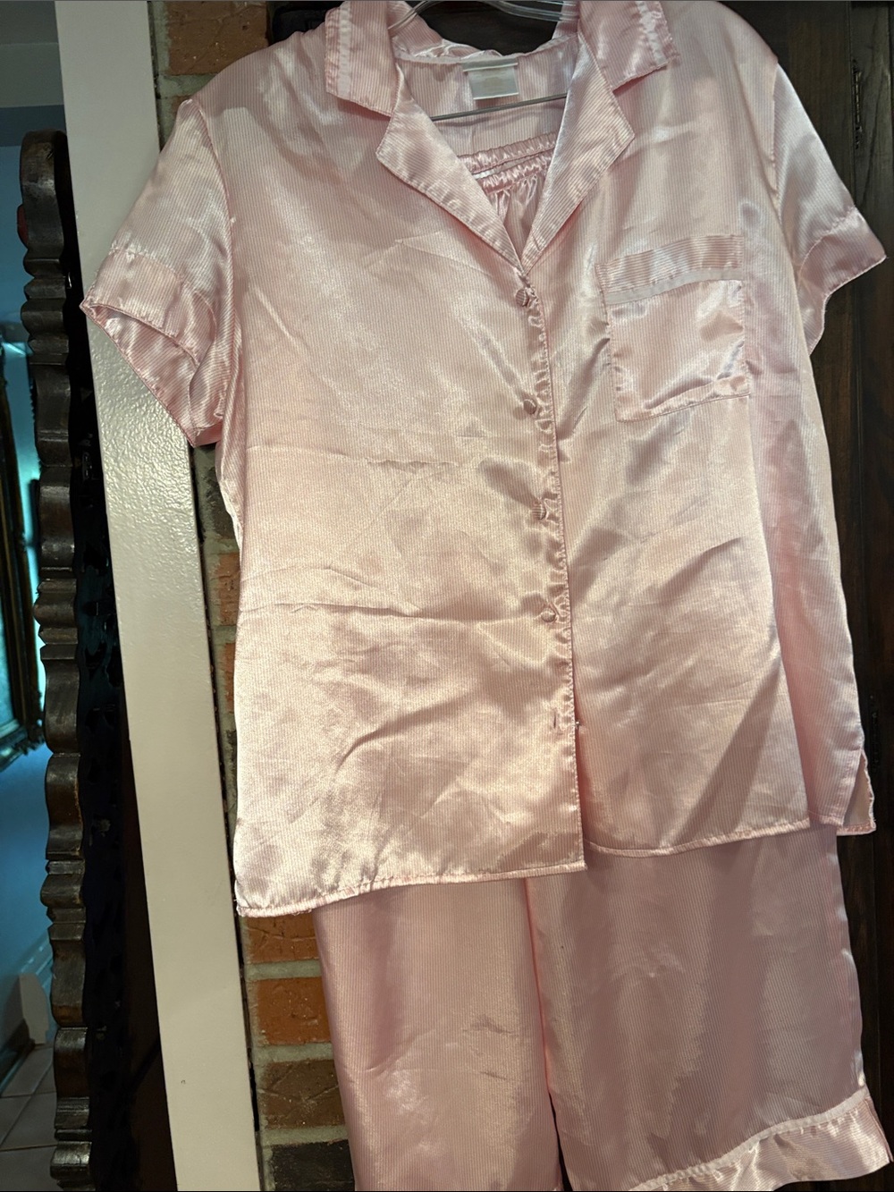Secret Treasures Pale Pink Satin Short Sleeve Pajama Set